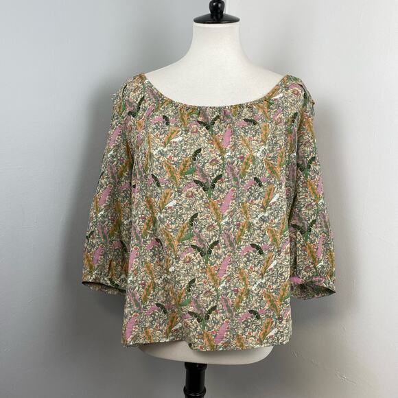 BA&SH Ecru Floral Jerry 3/4 Sleeve Relaxed Scoop Neck Top Large Cotton - Picture 2 of 15